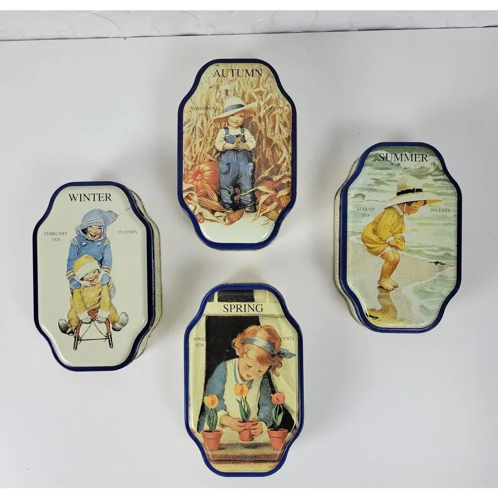 Vintage Good Housekeeping 4 Seasons Metal Tins Spring Summer Autumn Winter 4 pcs